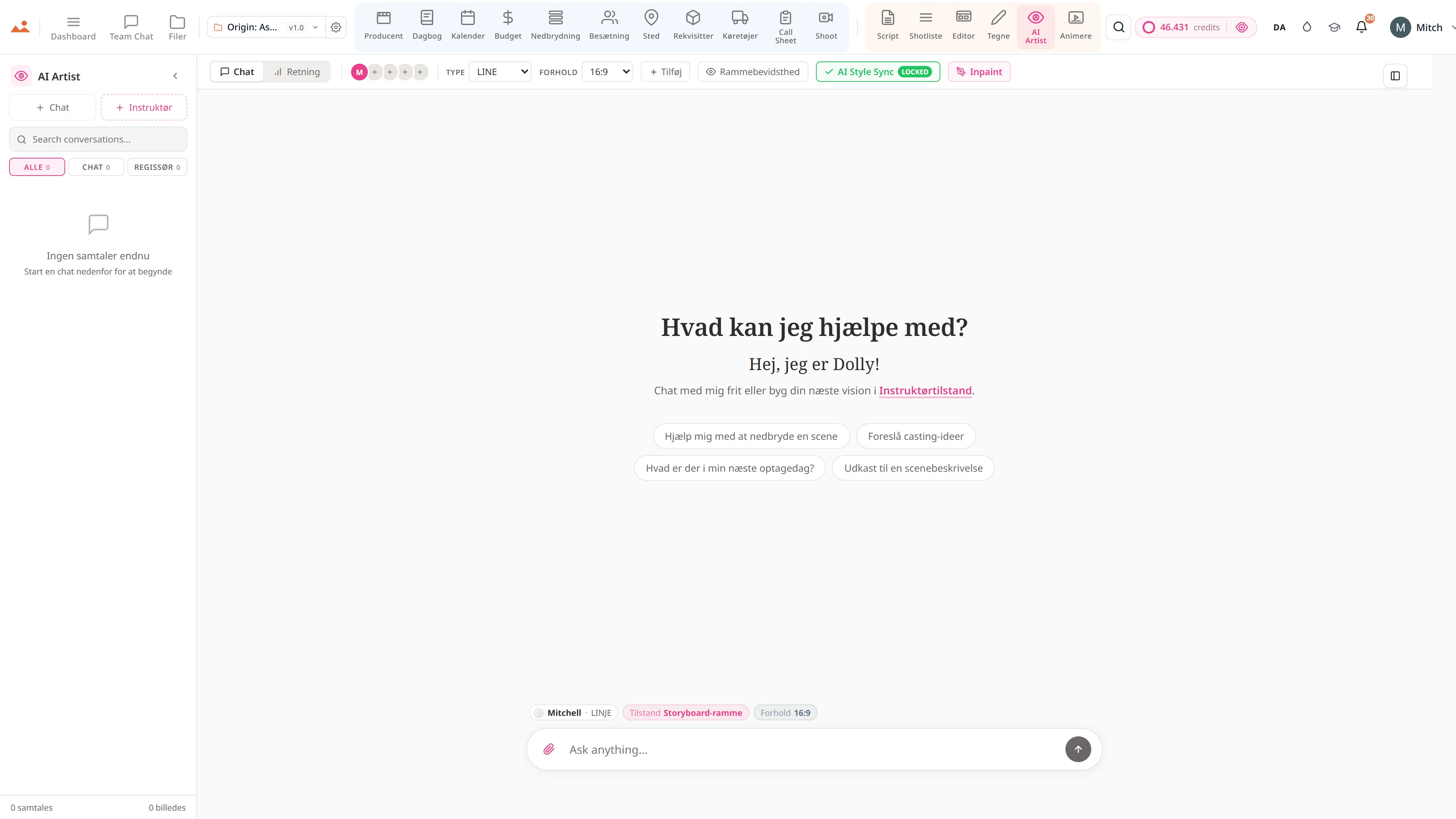AI Artist - stil-låst storyboard billedegenerering med DollyAI™ motoren.