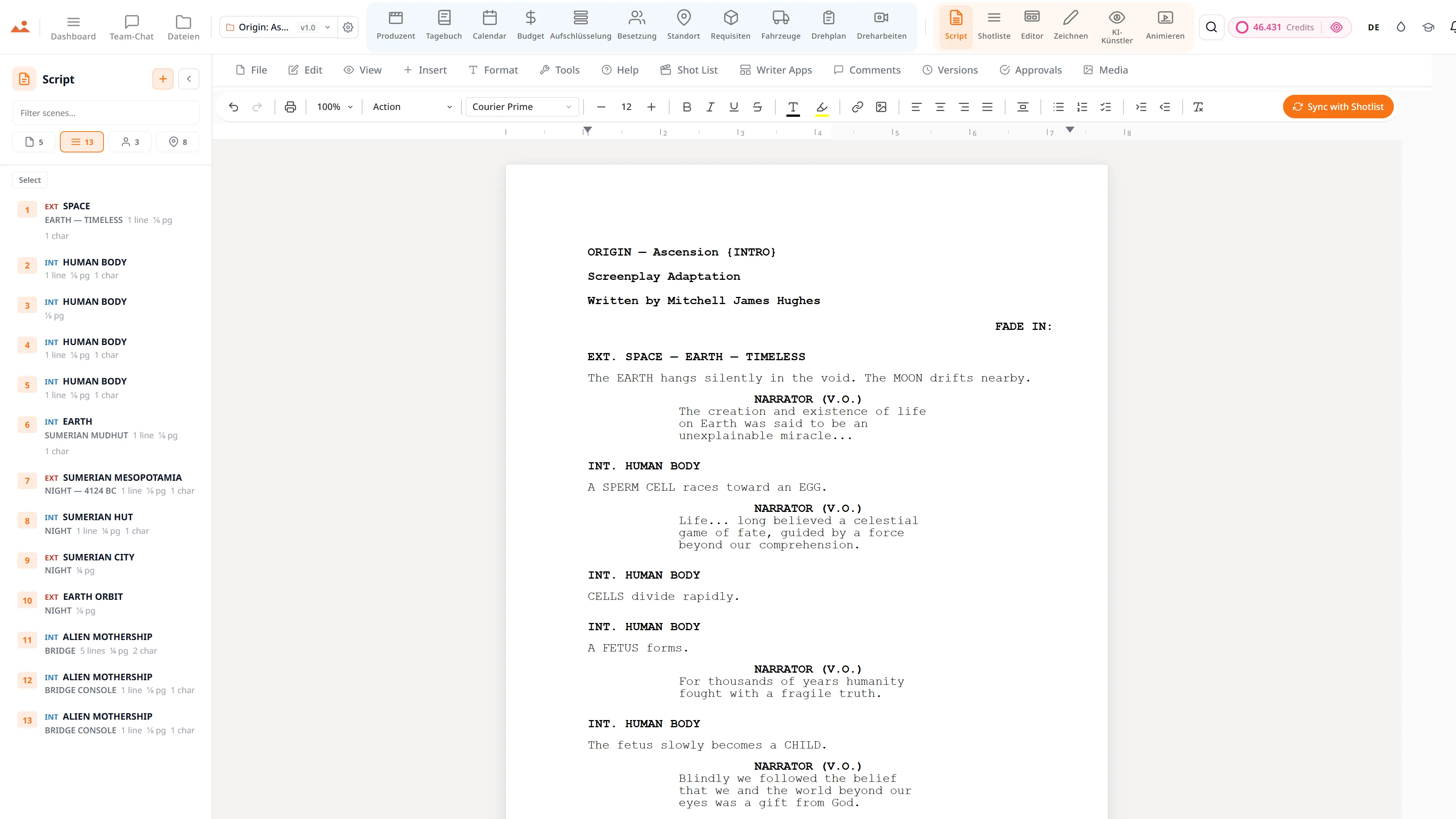 Drehbuch-App - professioneller Drehbuch-Editor mit live Szenen-Navigator und einem KI-Schreibassistenten.