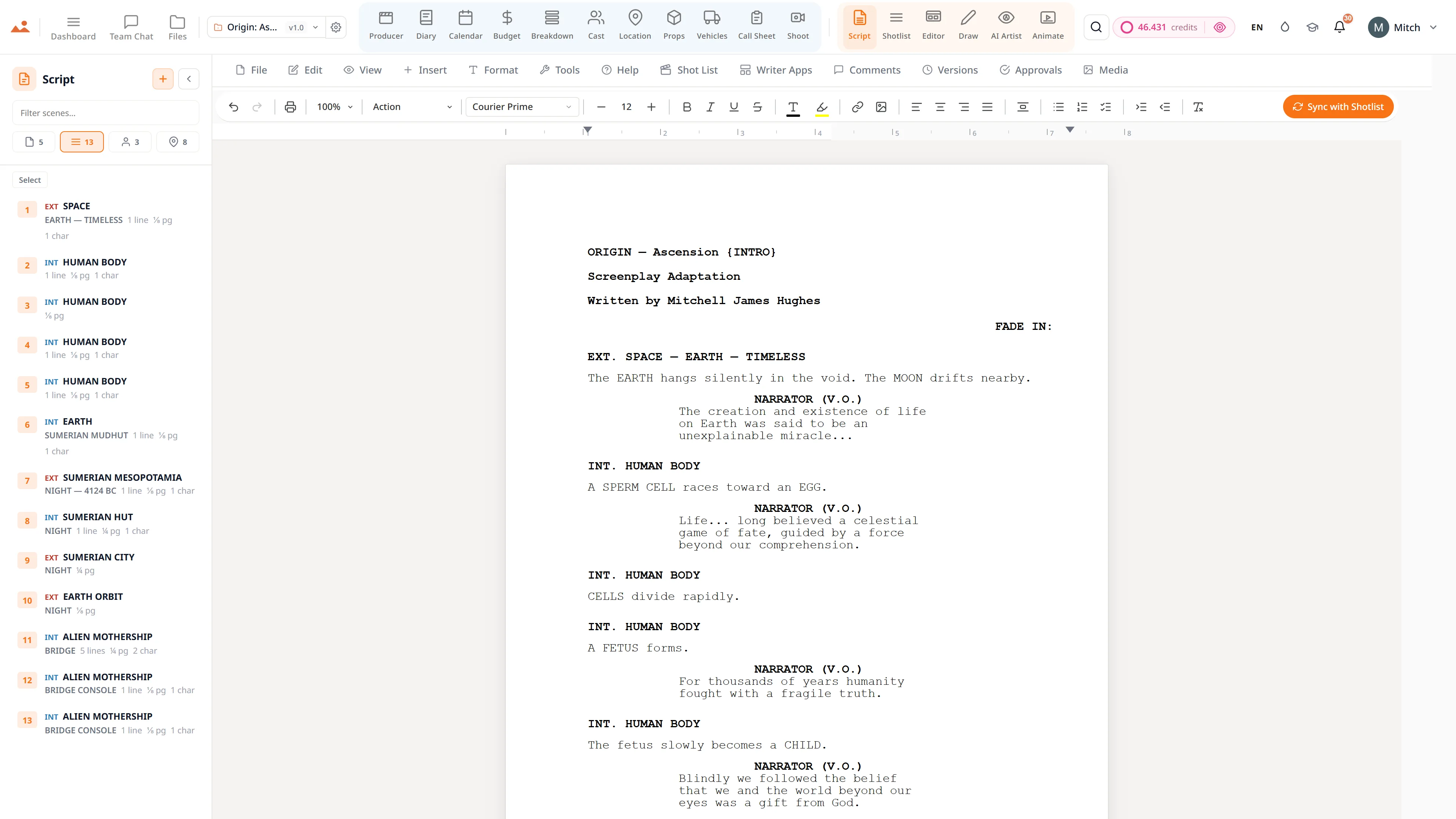 Screenwriting app - professional screenplay editor with live scene navigator and an AI writing assistant.