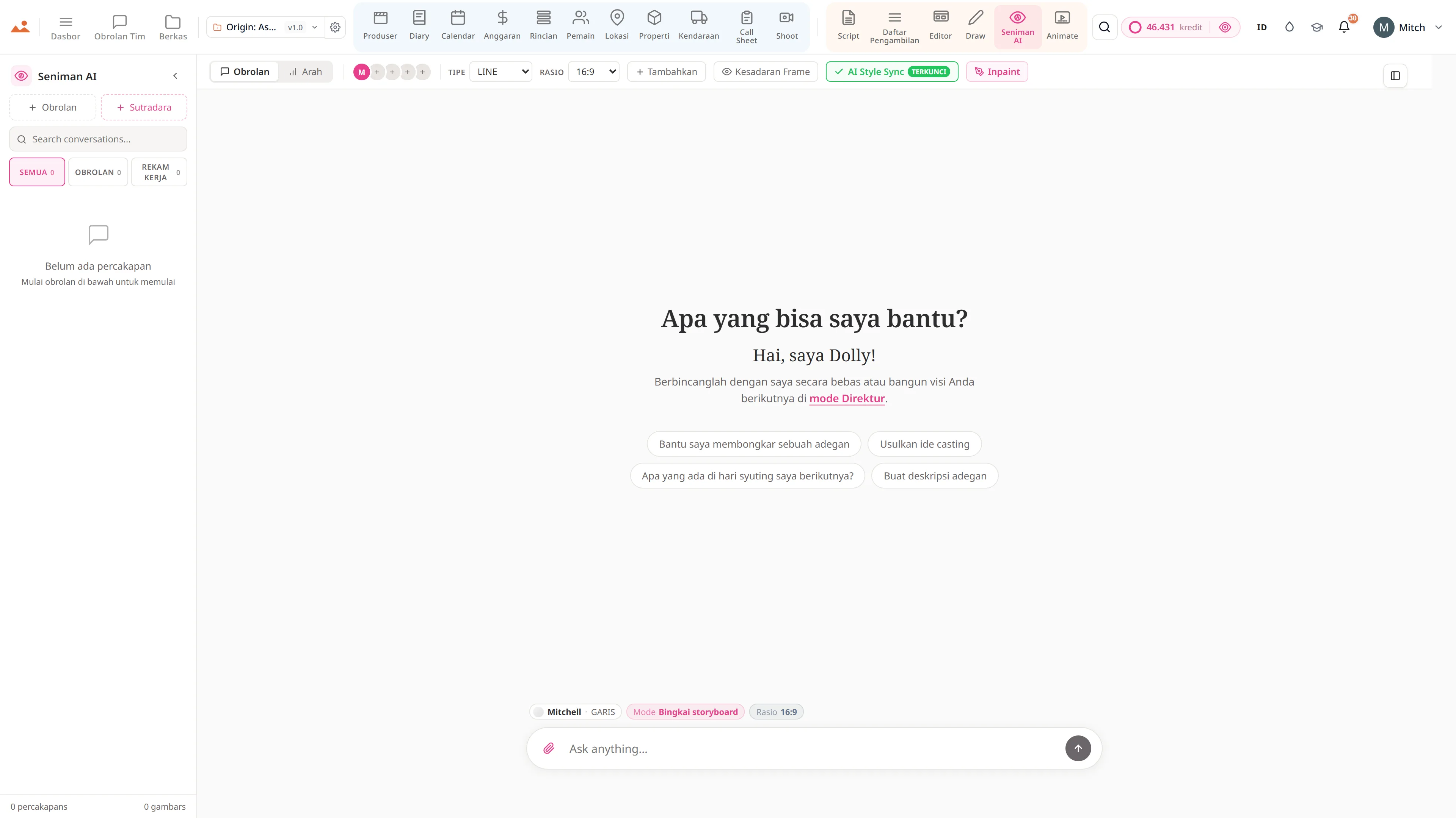 AI Artist - generasi gambar storyboard terkunci gaya dengan mesin DollyAI™.