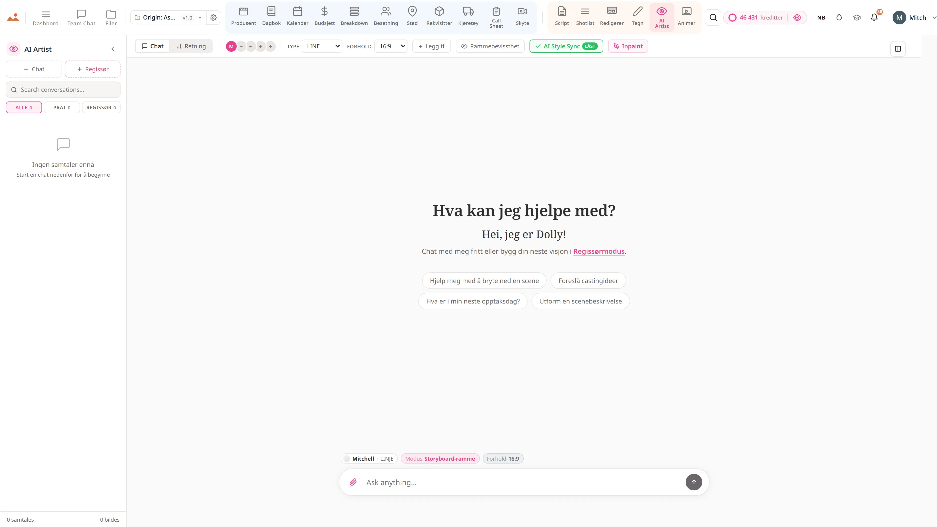 AI Artist - stil-låst storyboard bilde-generering med DollyAI™ motoren.