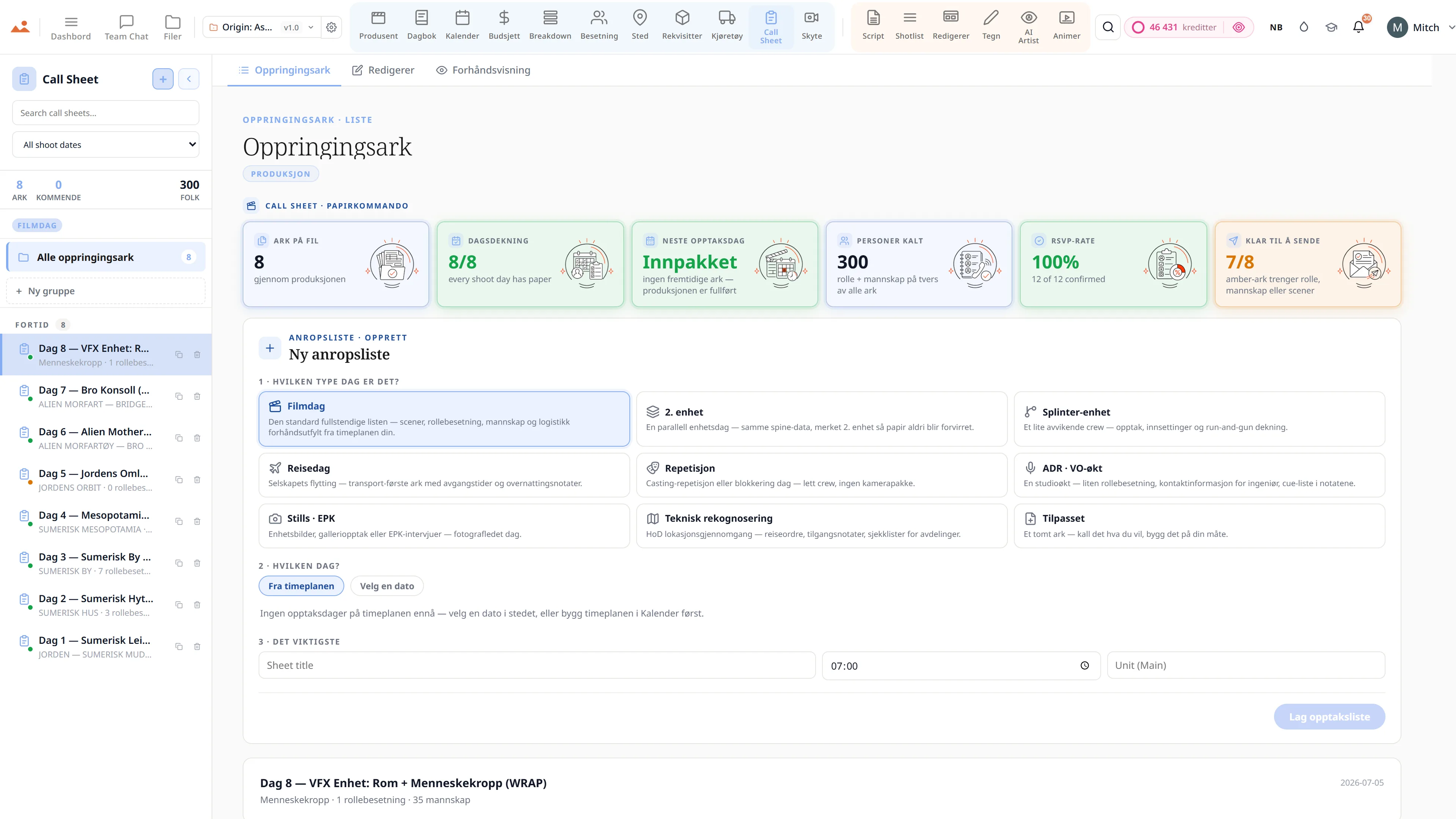 Call sheet app - skuespillere og mannskapets oppmøtetider, vær og scenerekkefølge med ett-klikk utsendelse.