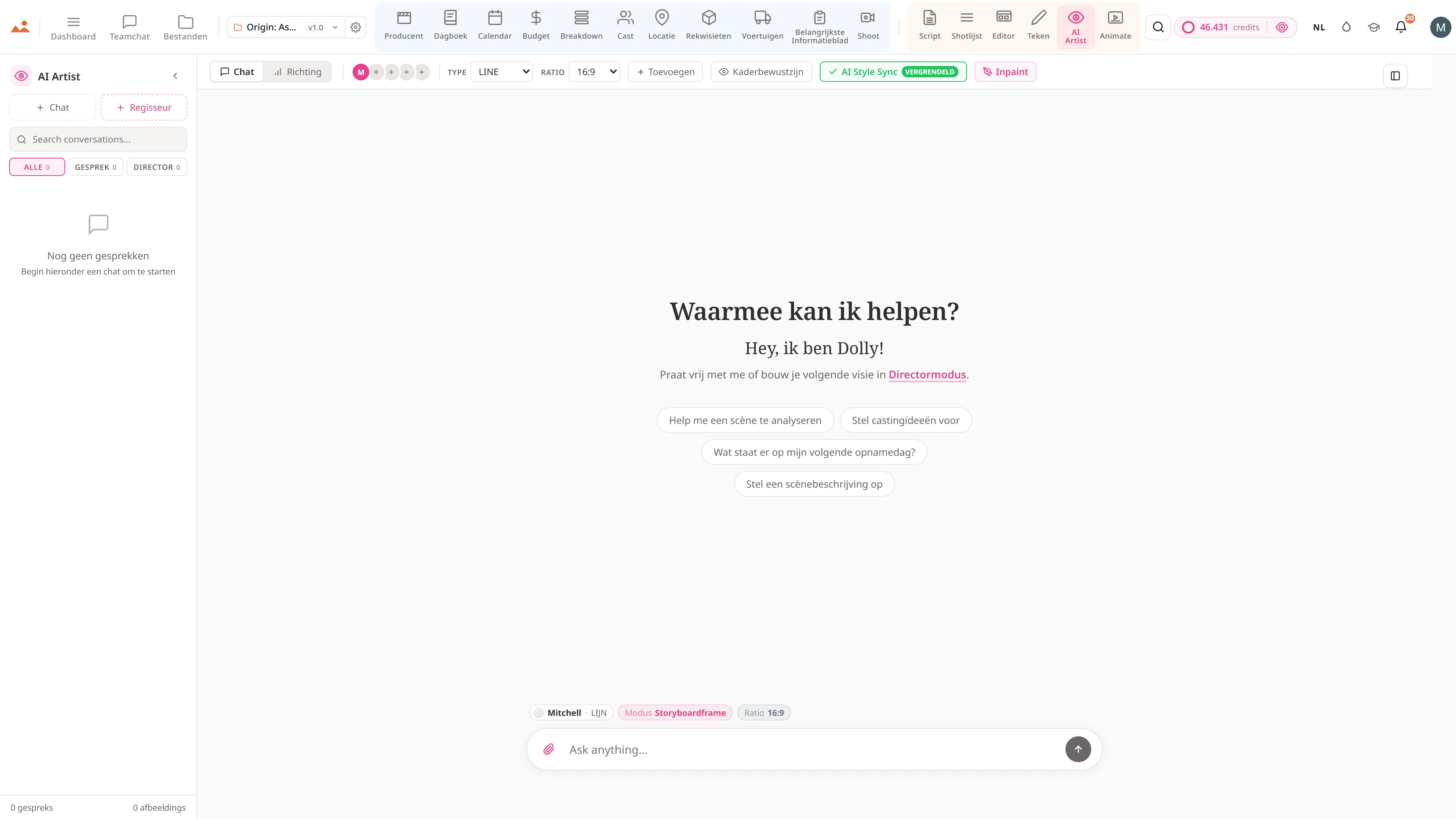 AI Artist - stijl-vergrendelde storyboard afbeelding generatie met de DollyAI™ engine.