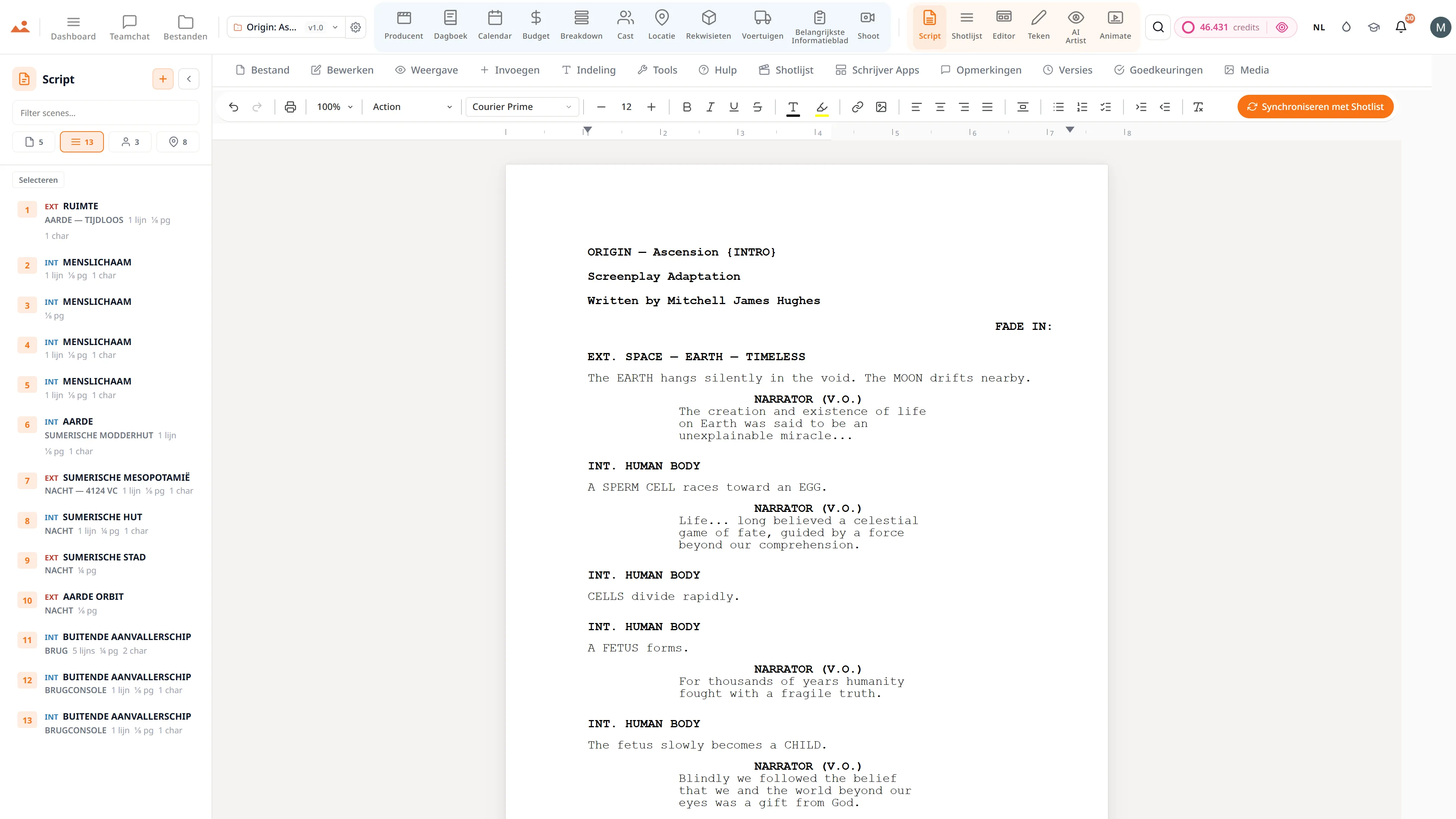 Screenwriting app - professionele scenario-editor met live scène-navigator en een AI schrijfassistent.