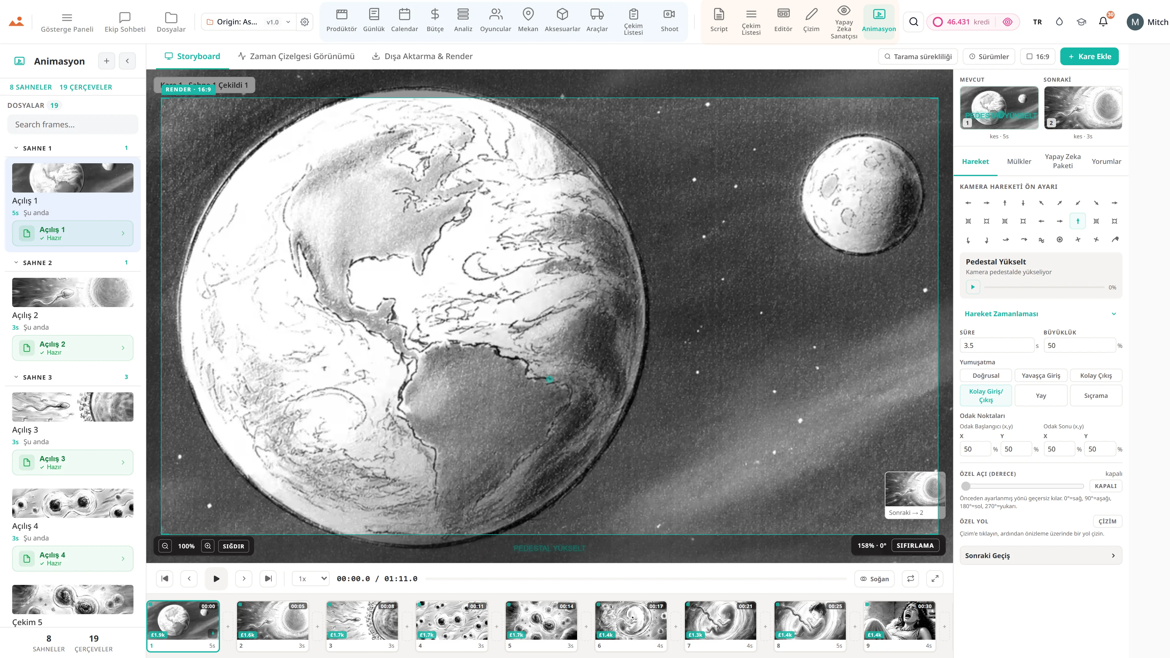 Animate uygulaması, zamanlanmış bir animatik oynatıyor, ücretsiz demo versiyonunda.